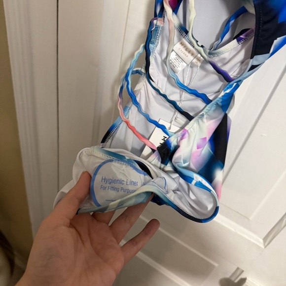 Milly Veracruz One Piece Swimsuit Side Cutouts Blue Abstract Print Large G - Picture 6 of 11